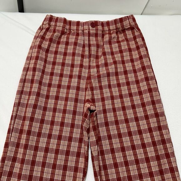 Brandy Melville Women's One Size Red Plaid Check High Rise Tilden Pants MW760 - Picture 2 of 13